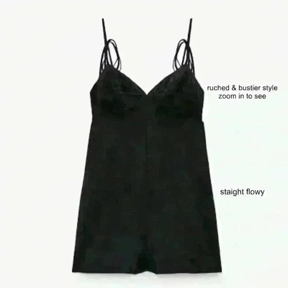 Zara Black Spaghetti Tie Strap Shorts Romper V-neck Jumpsuit Silky Velvet size L - Picture 9 of 10